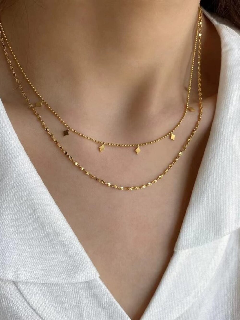 Silver Double Layered Necklace Layering Necklace Waterproof and Sweatproof